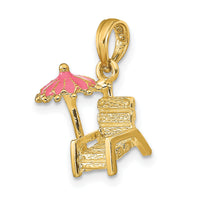 14K 3-D Pink Enamel Beach Chair and Umbrella Charm-K6731