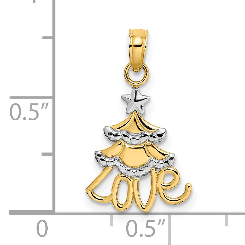 14k w/ Rhodium LOVE Christmas Tree Charm-K9364