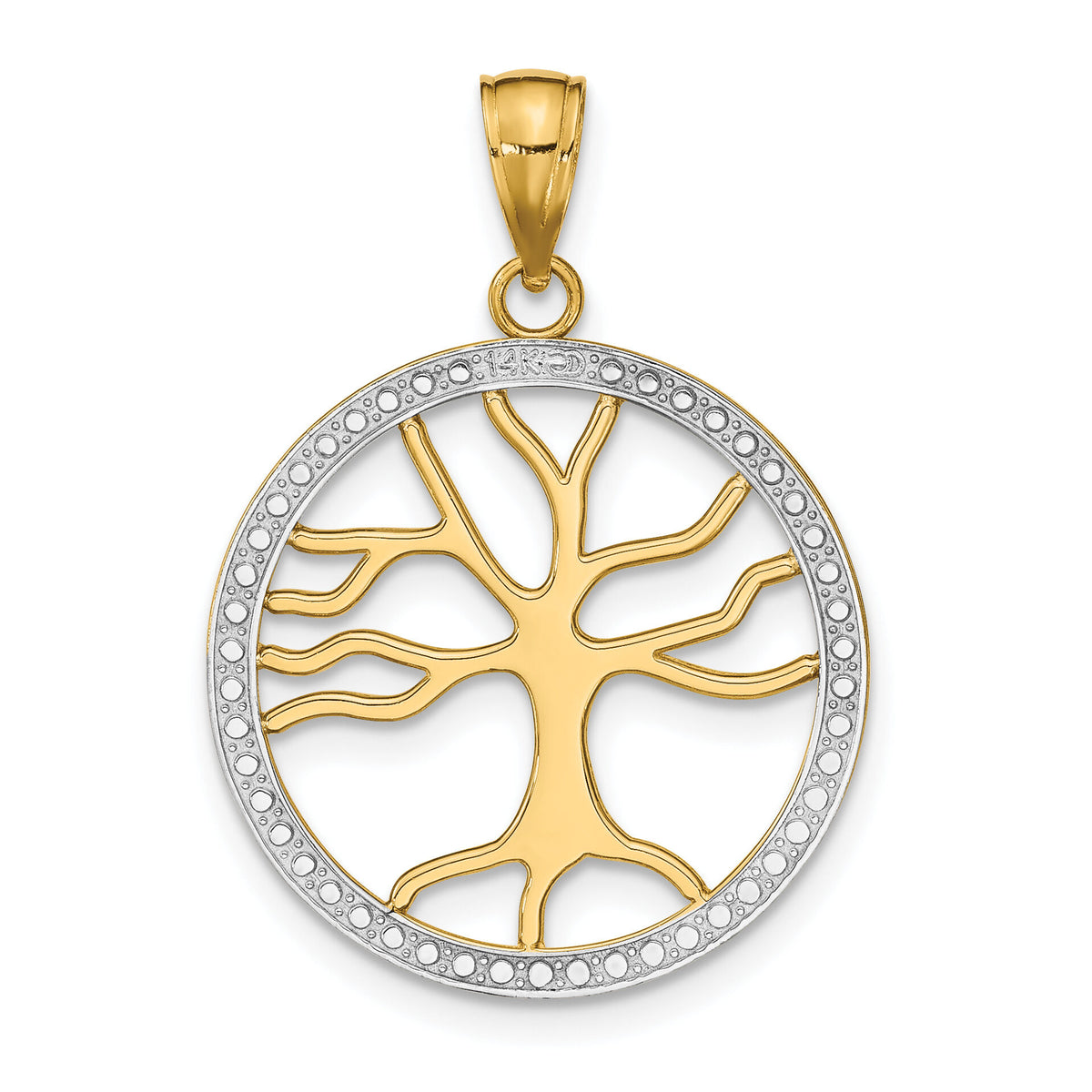 14k w/Rhodium Large Tree of Life Round Frame Charm-K9564