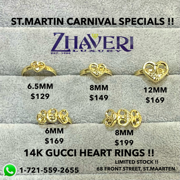 ST. MARTIN CARNIVAL SPECIALS!! 14K GUCCI HEART RINGS!!