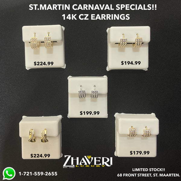 ST.MARTIN CARNIVAL SPECIALS!! 14 CZ EARRINGS!!