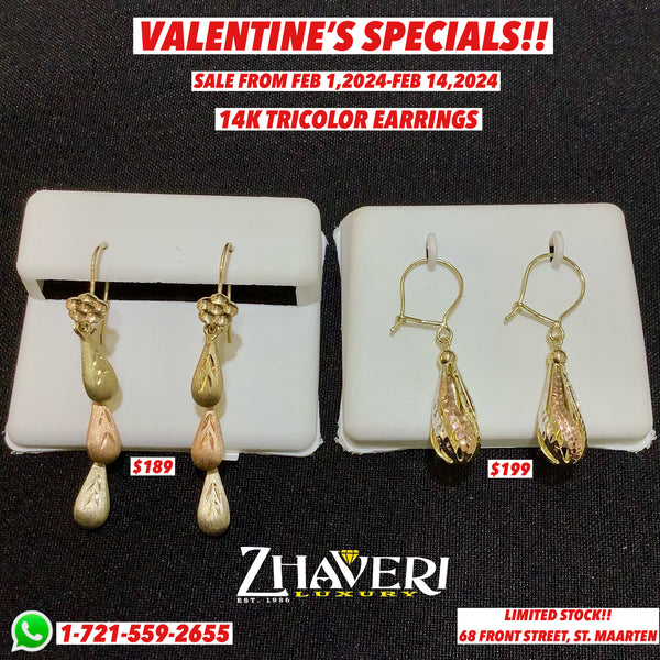 VALENTINE'S SPECIALS!! 14K TRICOLOR EARRINGS