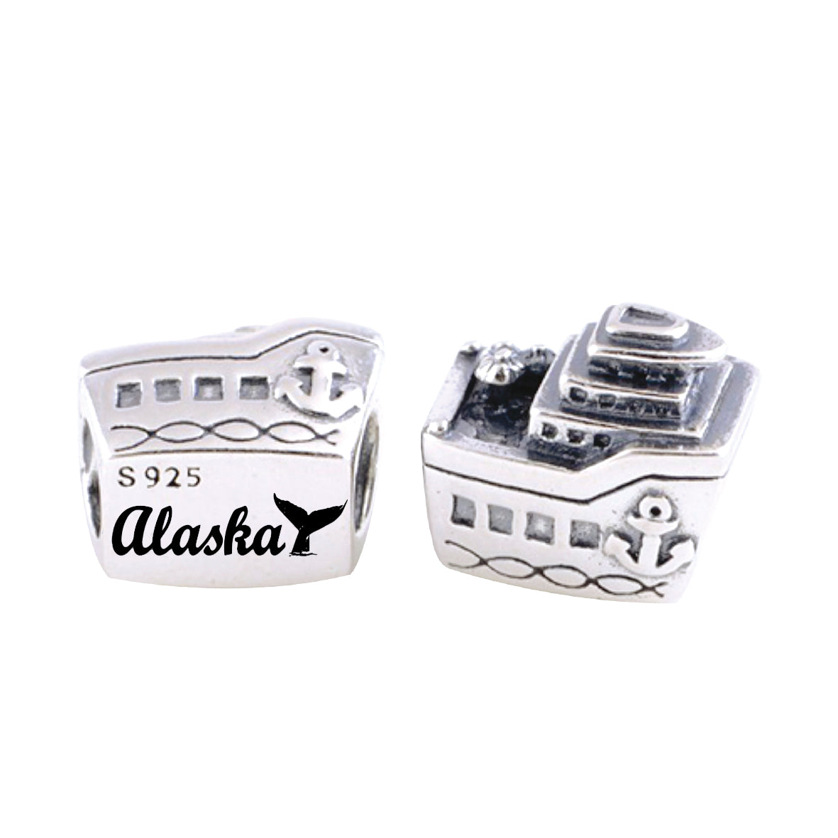 ALASKA & WHALETAIL ENGRAVED CRUISE SHIP PANDORA CHARM