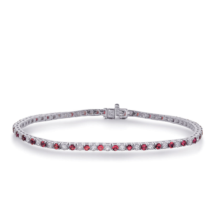 White Gold Ruby & Diamond Bracelet - B4101-3RWG