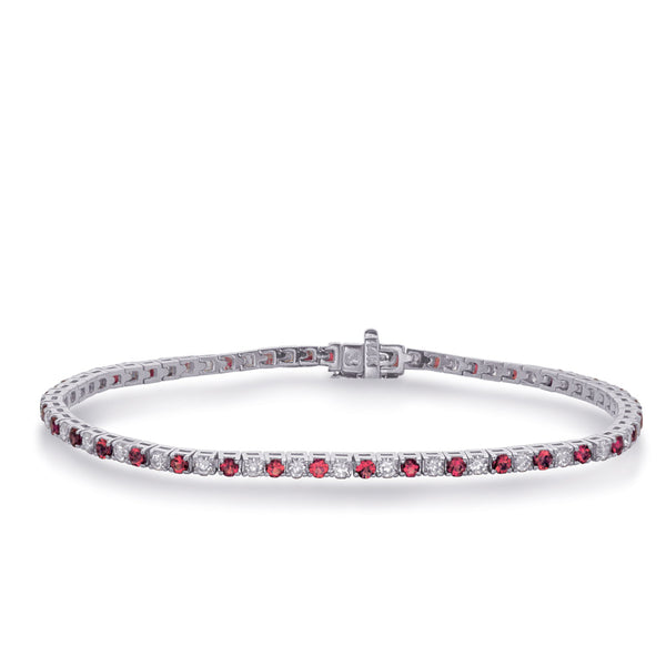 White Gold Ruby & Diamond Bracelet - B4101-3RWG