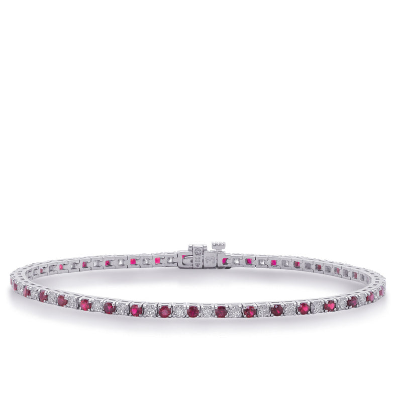 White Gold Ruby & Diamond Bracelet - B4101-4RWG