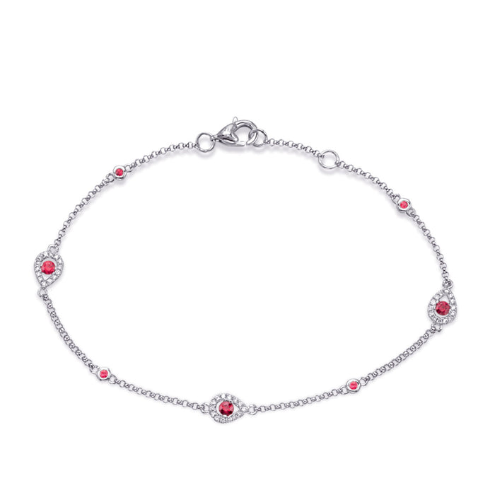 White Gold Ruby & Diamond Bracelet - B4423-RWG