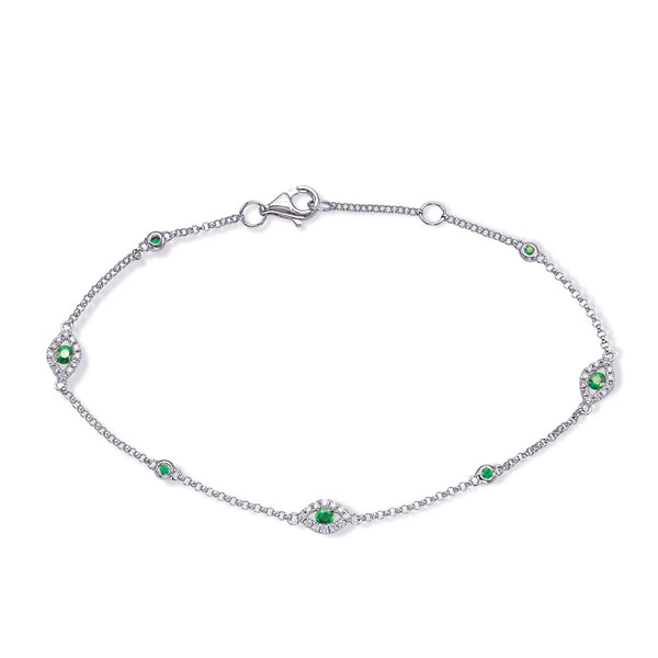 White Gold Emerald & Diamond Bracelet - B4424-EWG