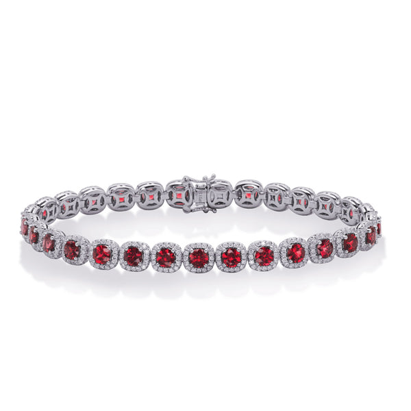 White Gold Ruby & Diamond Bracelet - B4463-RWG