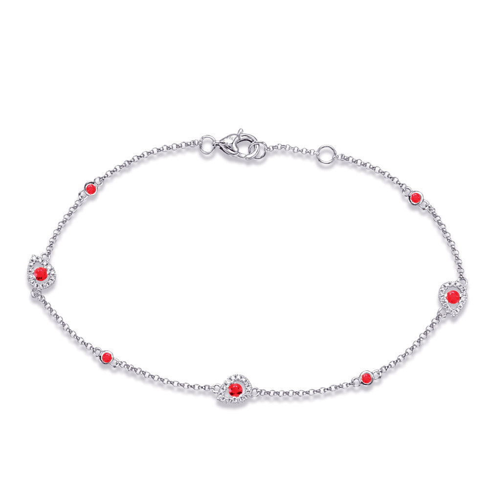 White Gold Ruby & Diamond Bracelet - B4491-RWG