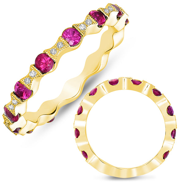 Yellow Gold Ruby & Diamond Band - C4294-RYG