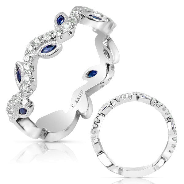 White Gold Sapphire & Diamond Band  # C5771-SWG - Zhaveri Jewelers