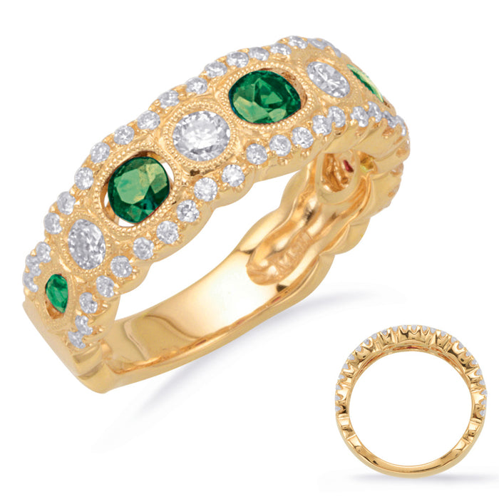 Yellow Gold Emerald & Diamond Band - C5772-EYG