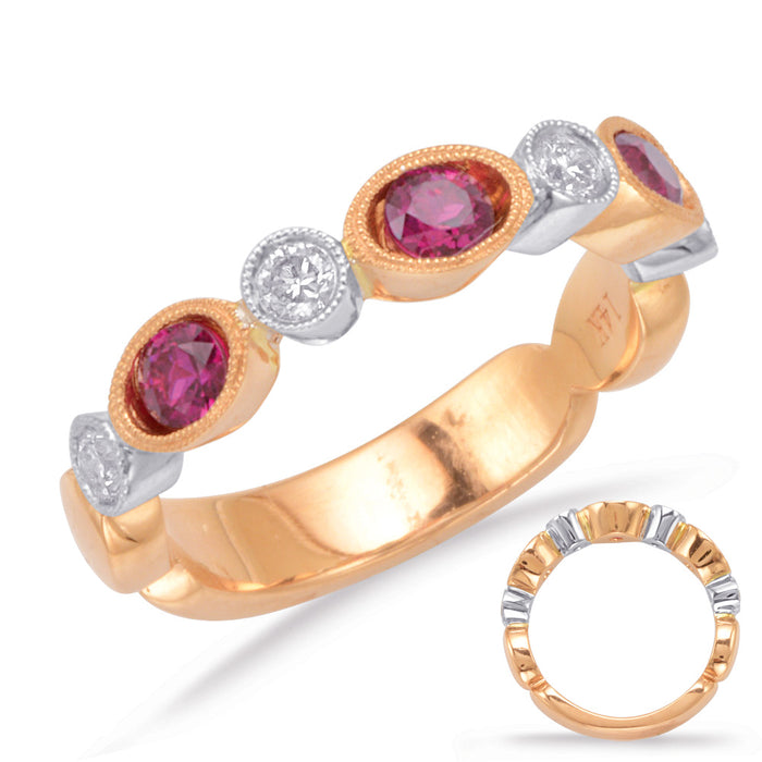 Rose & White Ruby & Diamond Ring - C5808-RRW