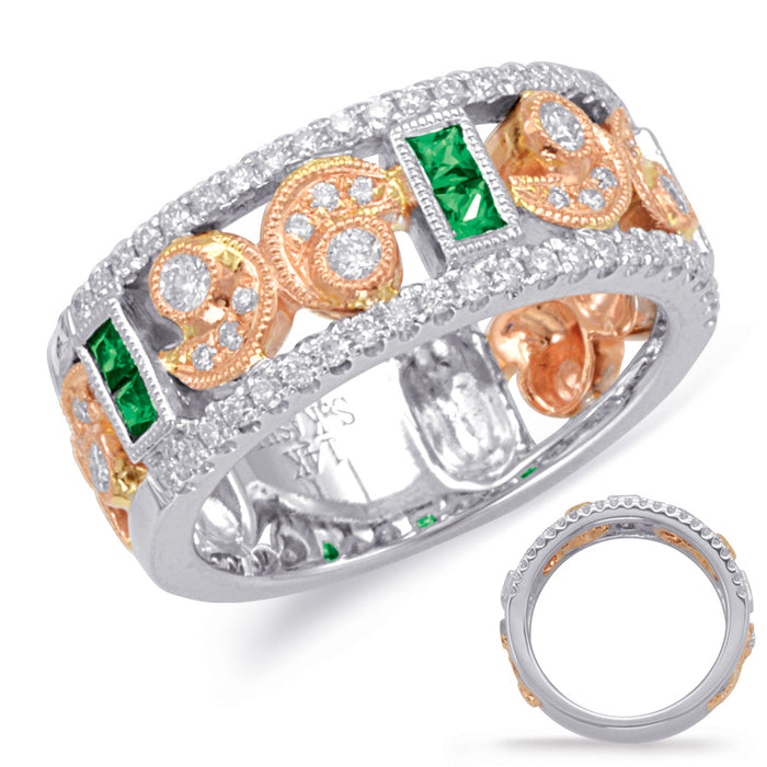 Rose & White Gold Emerald & Diamond Ring - C5814-ERW