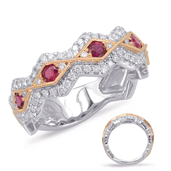 Rose & White Gold Ruby & Diamond Ring - C5815-RRW