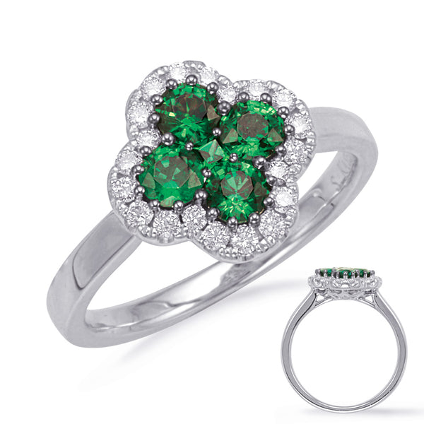 White Gold Emerald & Diamond Ring - C5828-EWG