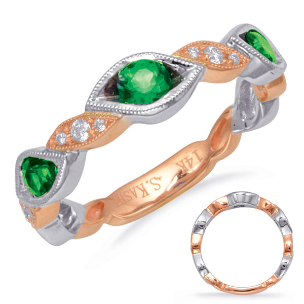 Rose & White Gold Emerald & Diamond Ring - C5830-ERW