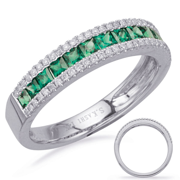 White Gold Emerald & Diamond Ring - C7656-EWG