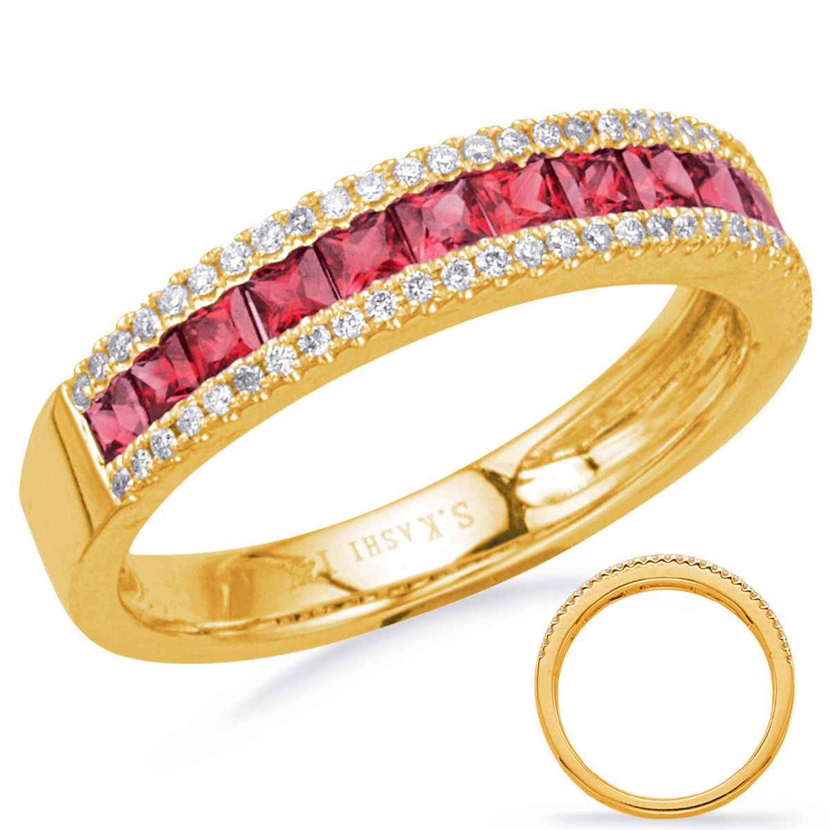 Yellow Gold Ruby & Diamond Ring - C7656-RYG