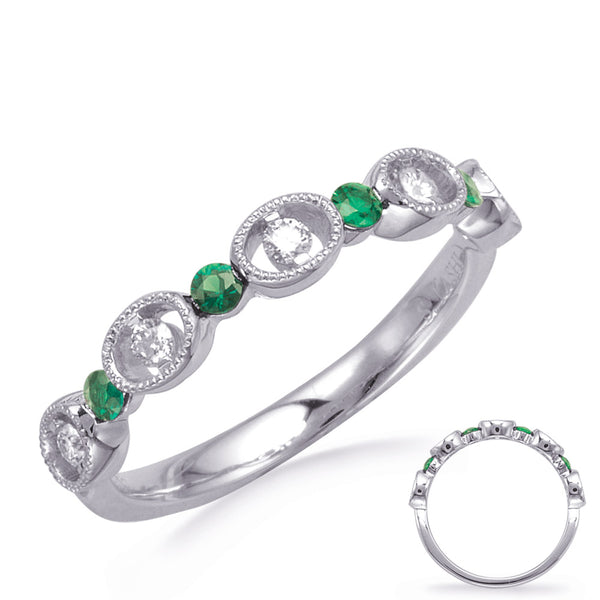 White Gold Emerald & Diamond Ring - C8016-EWG