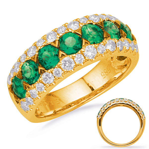Yellow Gold Emerald & Diamond Ring - C8032-EYG