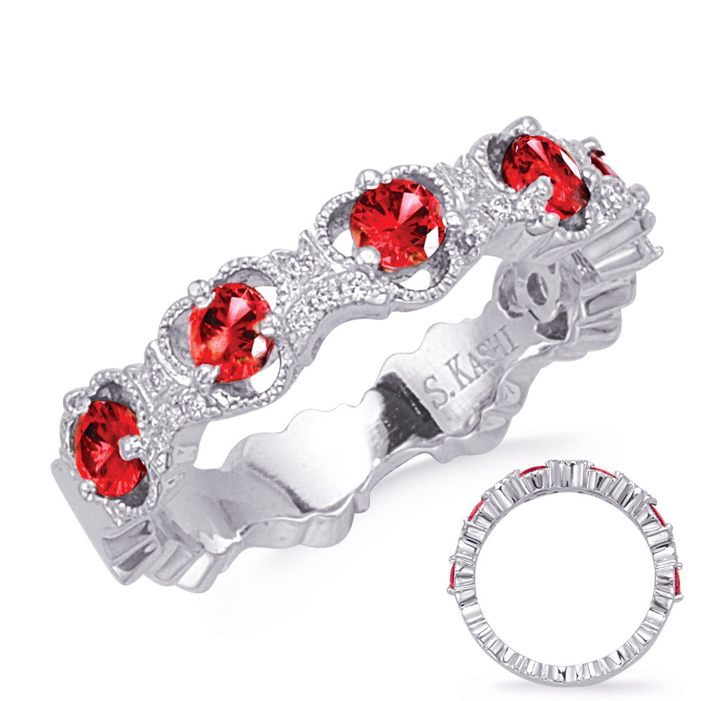 White Gold Ruby & Diamond Ring - C8057-RWG