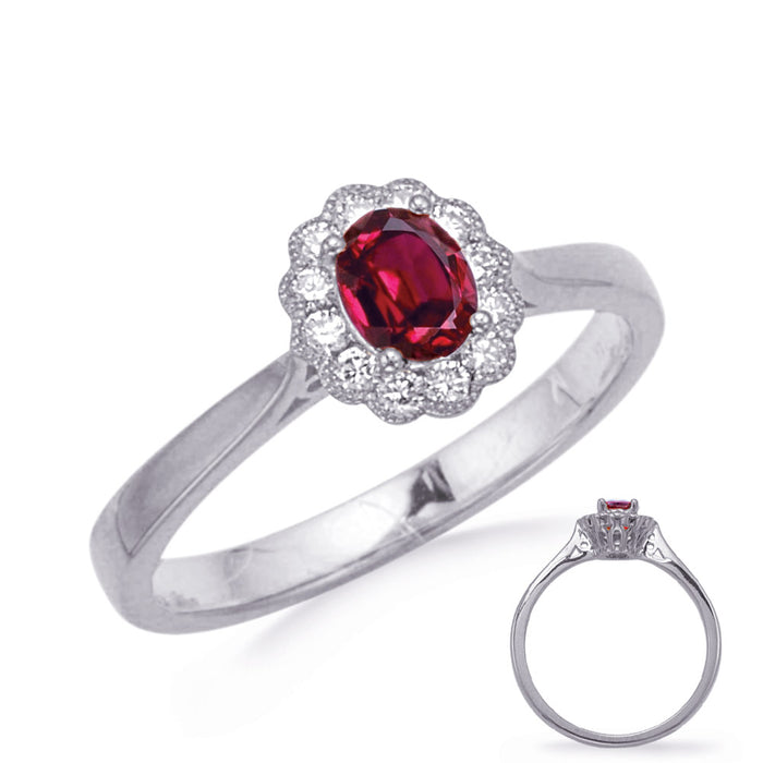 White Gold Ruby & Diamond Ring - C8203-RWG