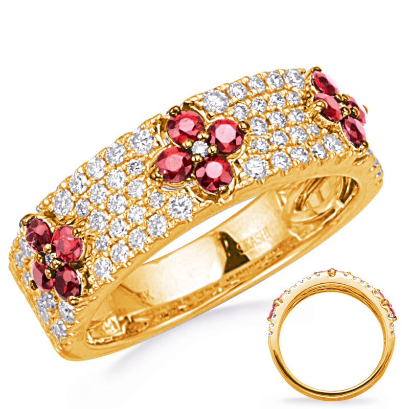 Yellow Gold Ruby & Diamond Ring - C8205-RYG