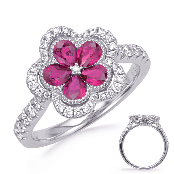 White Gold Ruby & Diamond Ring - C8209-RWG