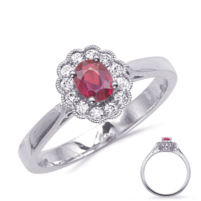 White Gold Ruby & Diamond Ring - C8211-RWG