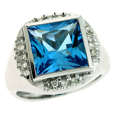 Blue Topaz. & Diamond Ring - CX5647-BTW