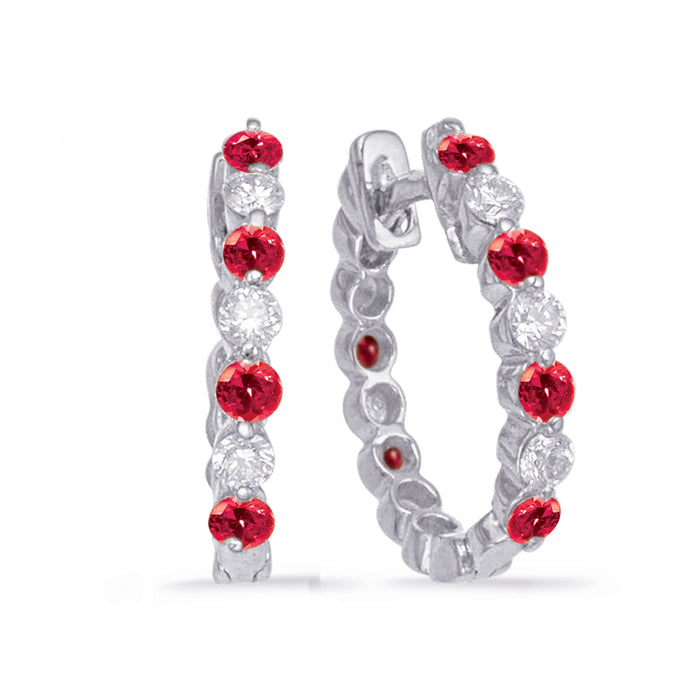 White Gold Oval Ruby & Diamond Earring - E7666-RWG