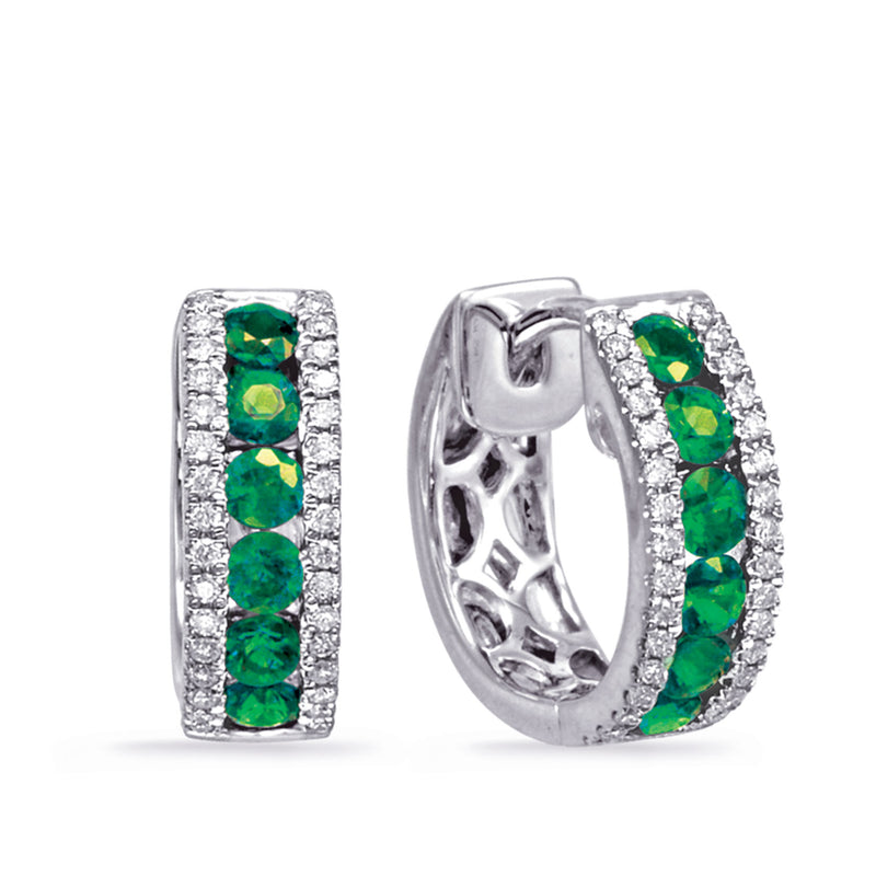 White Gold Emerald & Diamond Huggie - E7862-EWG