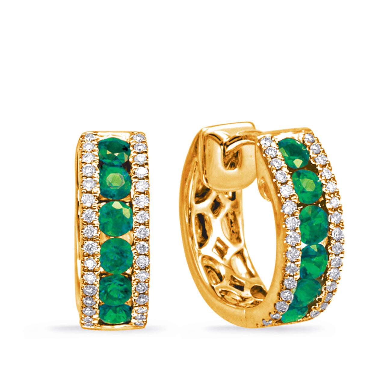 25llow Gold Emerald & Diamond Huggie - E7862-EYG