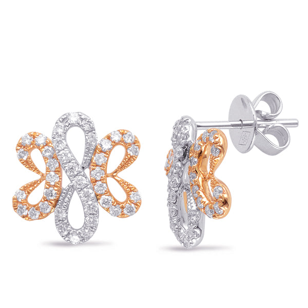 Rose & White Gold Diamond Stud Earring - E7868RW