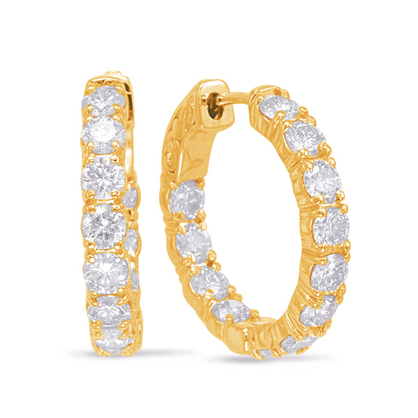 Yellow Gold Hoop Earring- 4 Prongs - E7908-SMYG