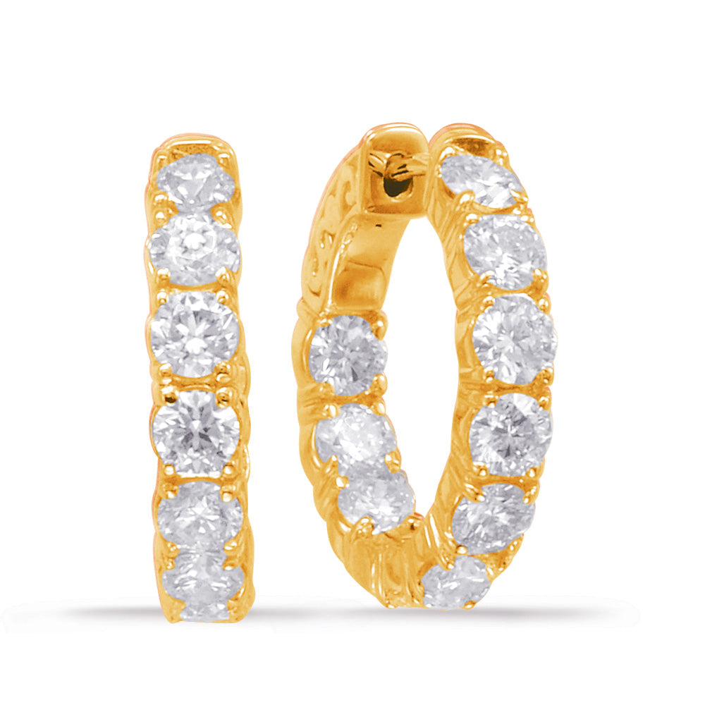 Yellow Gold Hoop Earring 4 Prongs - E7909-SMYG