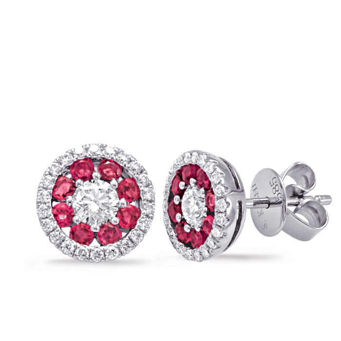 White Gold Ruby & Diamond Earring - E7910-RWG