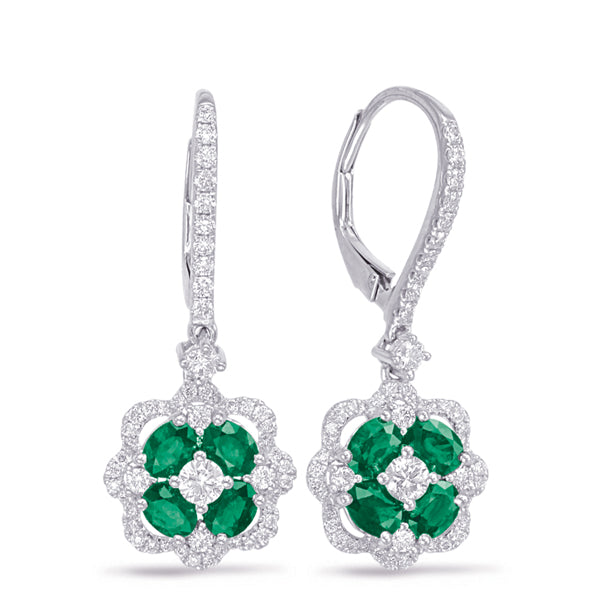 White Gold Emerald & Diamond Hoop Earrin - E7929-EWG