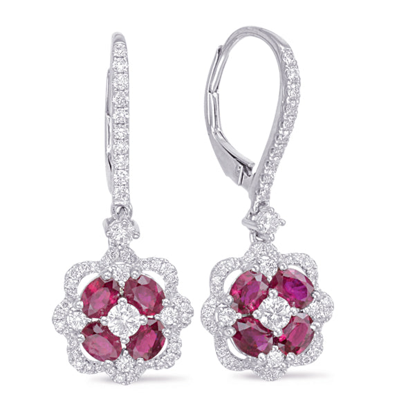 White Gold Ruby & Diamond Hoop Earring - E7929-RWG