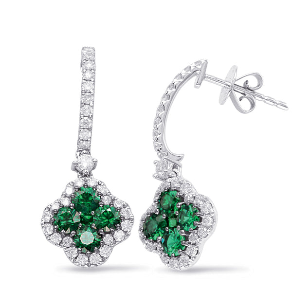 White Gold Emerald & Diamond Earring - E7930-EWG