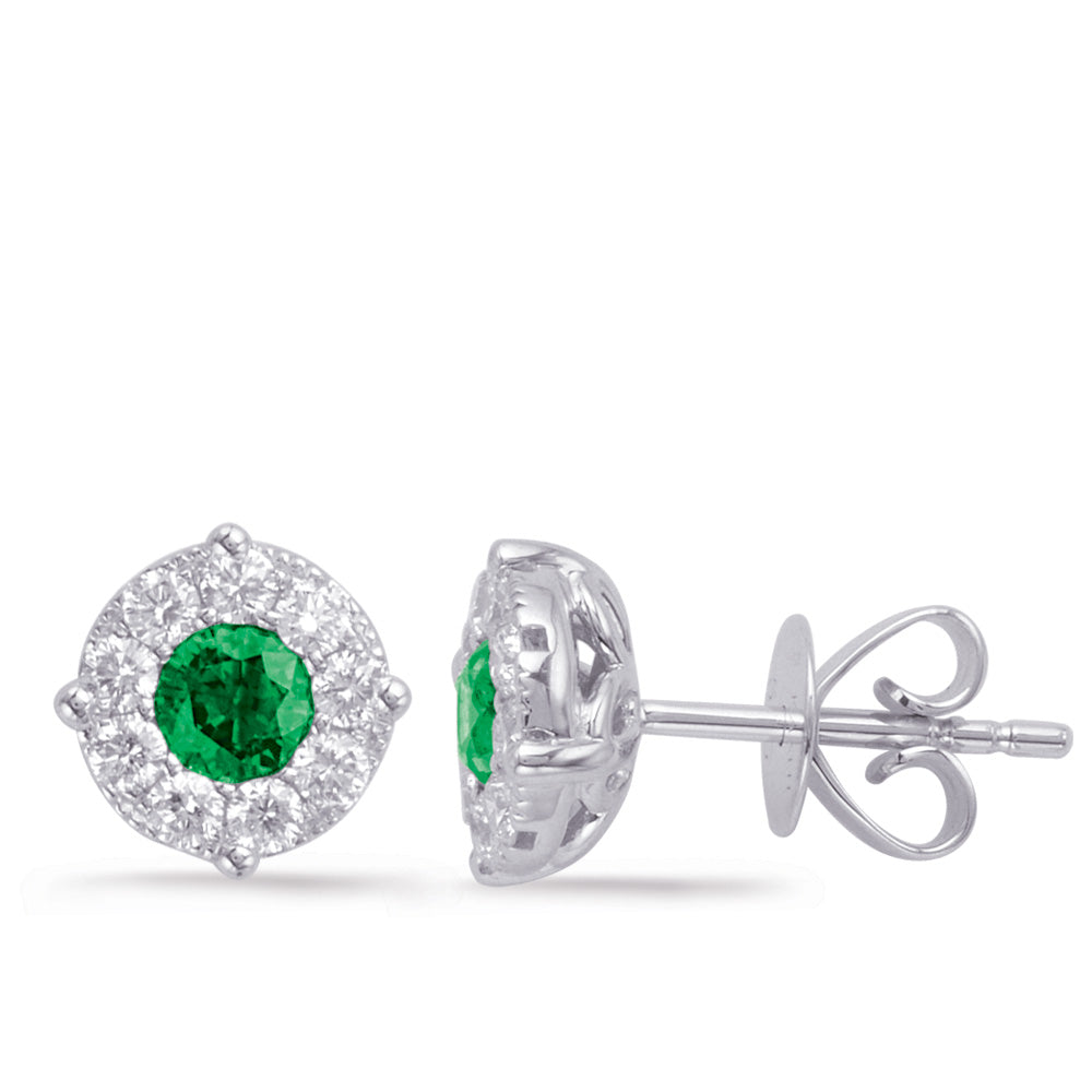 White Gold Emerald & Diamond Earring - E7932-EWG