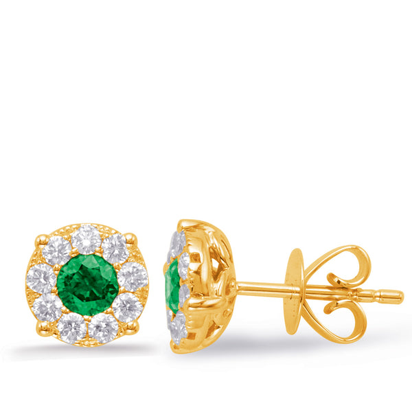 Yellow Gold Emerald & Diamond Earring - E7932-EYG