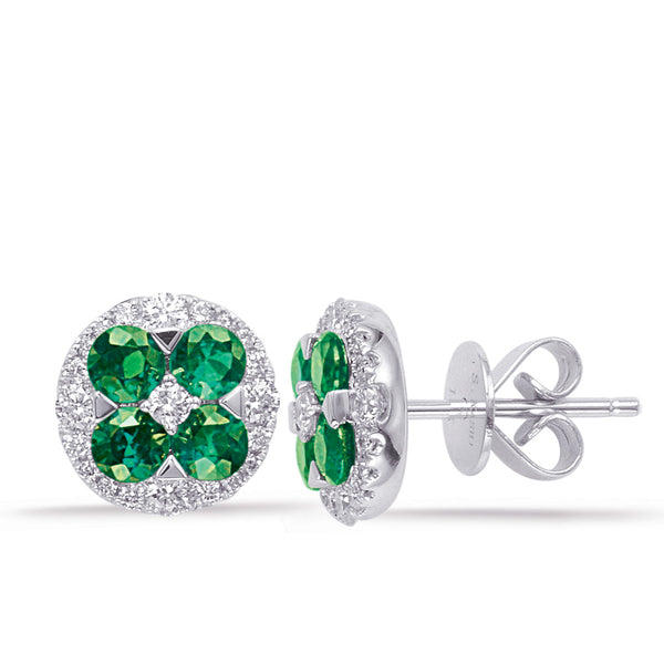 White Gold Emerald & Diamond Earring - E7940-EWG