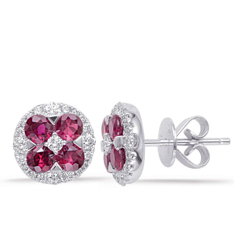 White Gold Ruby & Diamond Earring - E7940-RWG