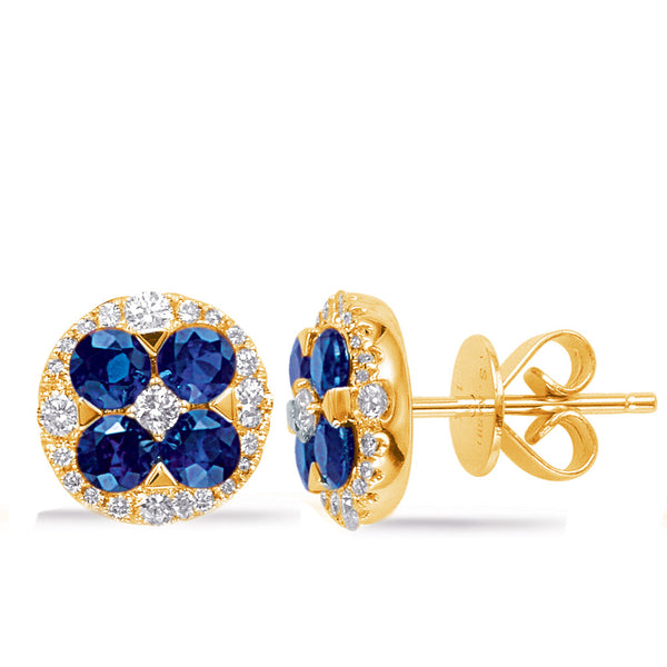 Yellow Gold Sapphire & Diamond Earrings - E7940-SYG
