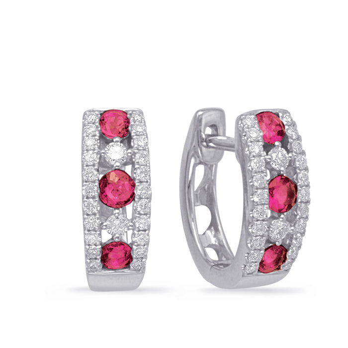 White Gold Ruby & Diamond Earring - E7952-RWG