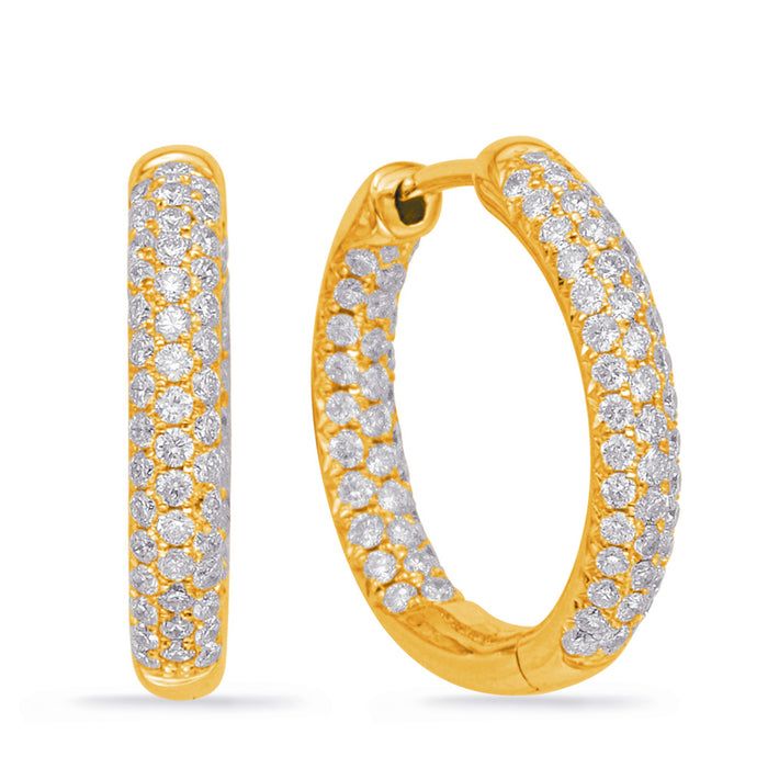 Yellow Gold Hoop Earring Pave - E7962YG