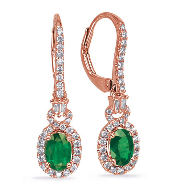 Rose Gold Emerald & Diamond Earring - E8019-ERG